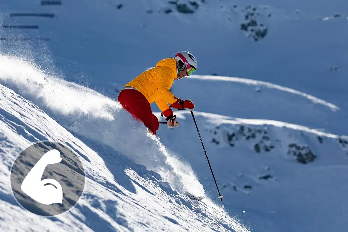 Which muscles does alpine skiing or downhill skiing use and tone?